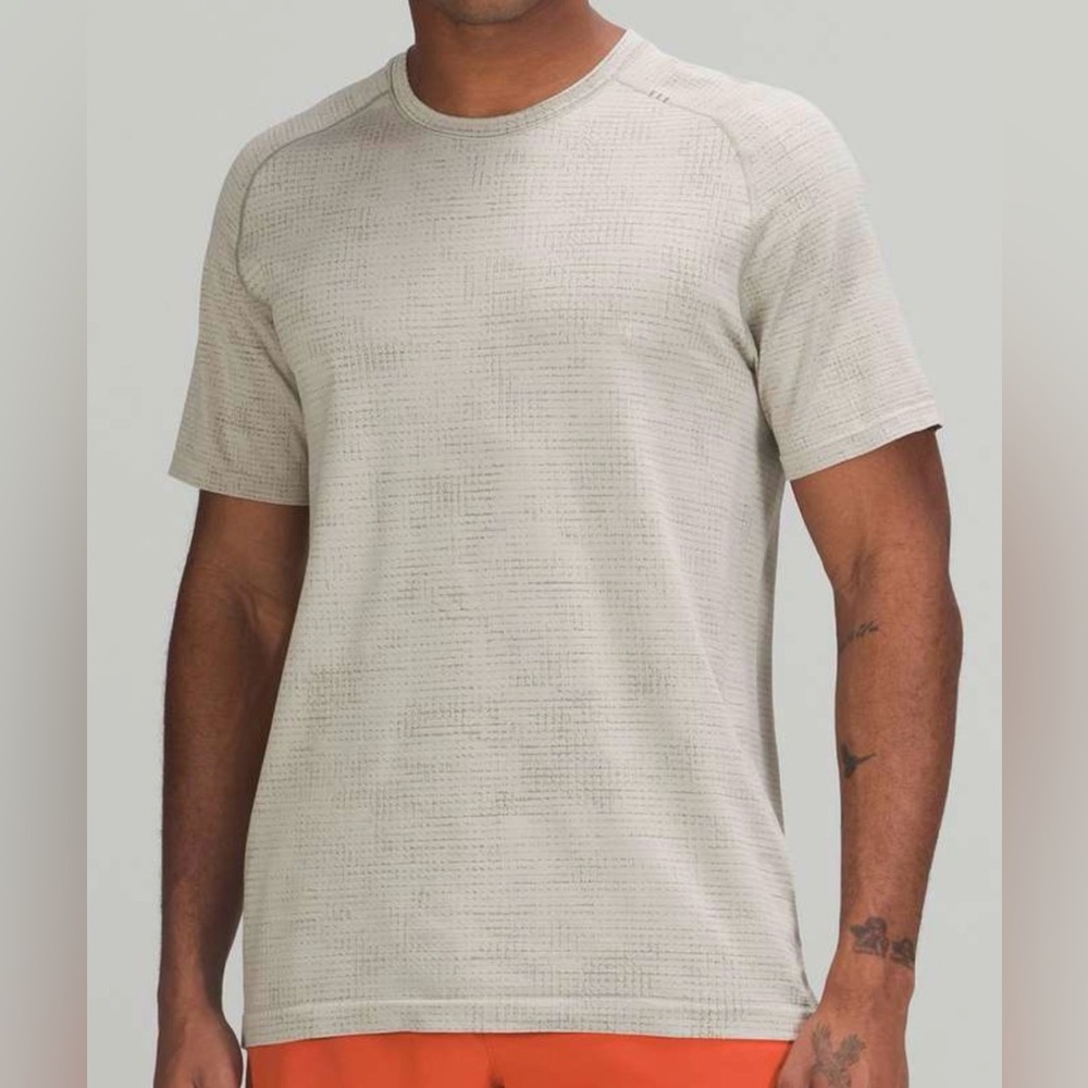 Lululemon Metal Vent Tech SS Shirt 2.0 Disrupted Grid Rover Raw Linen Men Sz M